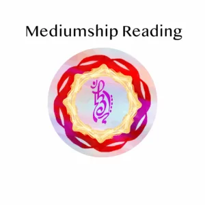 Colorful design featuring a circular emblem with mystical symbols and flowing lines